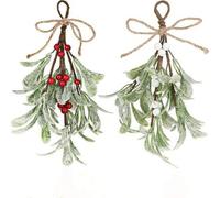 Shein Decoraciones artificiales de muérdago, adorno navideño, decoraciones colgantes de muérdago con frutos rojos y blancos, adornos navideños con copos de