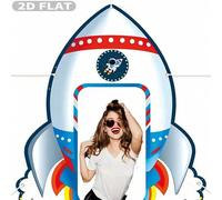 Shein Decoraciones de cumpleaños con tema de galaxia y espacio exterior, incluye pancarta de puerta con astronauta y cohete, telón de fondo con planetas, su