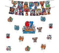Shein Decoraciones de fiesta digitales con tema Brainrot 6*7, conjunto de decoración de feliz cumpleaños con pancarta, decoración de fiesta temática, decora