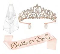 Shein Decoraciones para despedida de soltera, corona para ducha nupcial, faja y velo "Novia" para regalos de despedida de soltera para mujeres