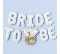 Shein Decoraciones para despedida de soltera, pancarta con globos de letra "Novia" con anillo de diamante de globo de foil de mylar para compromiso, boda, p