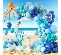 Shein Decoraciones para fiesta de 136 piezas "Bajo el mar", kit de arco de guirnalda con globos azules, verde azulado, azul polvo y naranjas largos para fie
