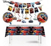 Shein Decoraciones para fiesta de cumpleaños de Cars de Disney: Mantel, Banderín de "Feliz Cumpleaños", Artículos para fiesta con temática de autos de carre
