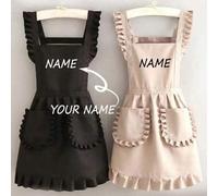 Shein Delantal estilizado de estilo coreano personalizado e impreso, resistente al agua y a las manchas. Delantal con falda de encaje, delantal negro resist