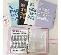 Shein Desafío de ahorro de 100 días en sobre A5, recambios de carpeta con 100 bolsillos, set de cuaderno de presupuesto de efectivo de PU, artículos esencia