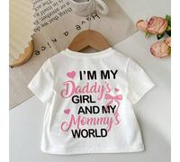 Shein Día de la Madre Niña Pequeña "SOY EL MUNDO DE MI MAMI" Gráfico de Corazón y Lazo Camiseta Blanca Casual y Cómoda de Manga Corta con Cuello Redondo, Ad