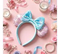 Shein Diadema, aro para el cabello, tocado estilo Disney Mickey y Minnie. 1 pieza con concha de sirena, lazo con lentejuelas, ligero y cómodo, fácil de usar