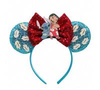 Shein Diadema con lazo de papel de aluminio espacial, diadema con orejas de Stitch, accesorios para el cabello para cosplay de Lolita, tocado para parques d