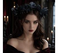 Shein Diadema de corona de flores de rosa negra gótica vintage con mariposa gris y enredadera marrón, estilo bruja oscura para cosplay de Halloween, boda nu