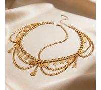 Shein Diadema de estilo bohemio con cadena de metal redonda y colgante de cristal. Este es un accesorio hermoso. Adecuado para que las niñas lo usen en fies