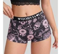 Shein Dircho 1 pieza Bragas tipo boyshort para mujer con estampado de calavera de bruja, polilla, estrella y ojo, cintura con ribete de encaje, ropa interio