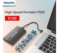 Shein Disco duro portátil Philips de 512GB, 256GB, 128GB, USB3.1, SSD externo de alta velocidad a 550MB/s, USB-C, unidad de estado sólido móvil para escrito