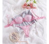 Shein Diseño encantador de moda francesa, Sujetador de encaje de malla y pestañas sexy, Ropa interior íntima de busto medio juvenil y cautivador, Conjunto d