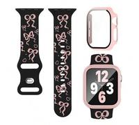 Shein Diseño Grabado de Lazo, Correa de Silicona Rosa Suave y Cómoda de Moda Deportiva Unisex + Funda de PC Duro Rosa Resistente a Caídas y Arañazos, Pelícu