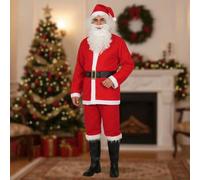 Shein Disfraz Adulto Papá Noel para Hombres y Mujeres, Disfraz Completo Navideño, Elegante y Festivo con Traje Rojo, Cinturón, Gorro y Barba Blanca, Ideal p
