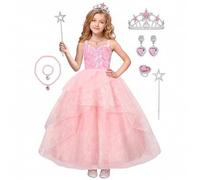 Shein Disfraz de carnaval de princesa bruja rosa con vestido de tul con burbujas de lentejuelas, corona y varita como accesorios, para fiesta de Halloween