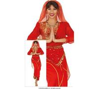 Shein Disfraz de Mujer India Bollywood para Adulta, Disfraz Tradicional Elegante y Auténtico con Sari Rojo, Velo Dorado y Accesorios Orientales, Ideal para