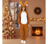 Shein Disfraz de Reno Navideño para Adultos, Pijama Completo, Cómodo y Divertido con Capucha y Antifaz, Disponible en Múltiples Tallas, Ideal para Fiestas N