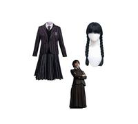 Shein Disfraz Hello-Wednesday Addams Uniforme Nevermore Academy para niña Original Wednesday (Talla M) con Peluca de Disfraz, Color Negro, Gris, 11320.M