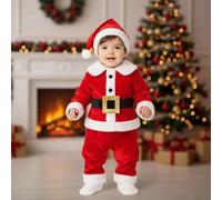 Shein Disfraz Papá Noel Bebé para Navidad, Traje Santa Claus Infantil, Cómodo y Festivo con Gorro, Cinturón y Detalles Navideños en Rojo y White, Ideal para
