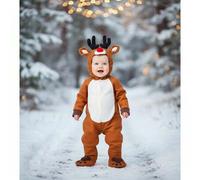 Shein Disfraz Reno Navideño para Bebés, Disfraz Infantil Completo y Adorable con Diseño de Rudolph, Antlers y Nariz Roja, Ideal para Navidad, Fiestas Temáti