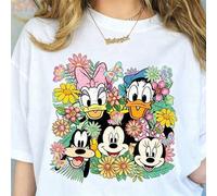 Shein Disney Friends Floral Face Collage Tee | Black Vintage 90s Graphic Print T-Shirt, Classic Cartoon Characters... | Camiseta 100% algodón Disney