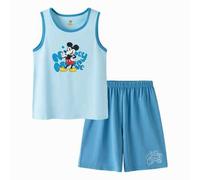 Shein Disney Mickey Mouse Pijama Set-Camiseta sin Mangas Y Pantalones Cortos, Ropa de Dormir Cómoda para Niños, Tamaños Disponibles, Pijamas de Verano