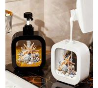 Shein Dispensador de baño creativo con bomba manual, con un diseño artístico de estrellas de mar azul-verde, conchas, guijarros y burbujas de vida marina, c