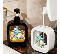 Shein Dispensador de baño creativo con bomba manual, con un diseño artístico de estrellas de mar azul-verde, conchas marinas, guijarros y burbujas de estilo