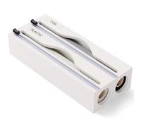 Shein Dispensador de film transparente de bambú con dos rejillas de corte, caja de almacenamiento rectangular para papel de aluminio y plástico, ideal para