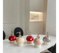 Shein Dispensador de jabón con forma de hongo de cerámica - Rojo y Beige, organizador de baño recargable para loción, champú, acondicionador - Decoraci