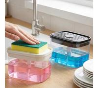 Shein Dispensador de jabón de cocina, soporte de esponja de jabón de plástico y esponja, dispensador de líquido lavavajillas, organizador de fregadero de co