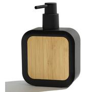 Shein Dispensador de jabón elegante negro mate con decoración de bambú - Bomba resistente a la oxidación para jabón de manos de baño y jabón de platos de co