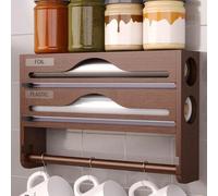 Shein Dispensador de película de plástico de bambú, caja de almacenamiento de cocina de bambú, caja de almacenamiento de papel de aluminio y film transparen