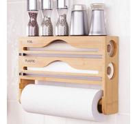 Shein Dispensador de película de plástico de bambú, caja de almacenamiento de cocina de bambú, caja de almacenamiento de papel de aluminio y film transparen