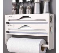 Shein Dispensador de película de plástico de bambú, caja de almacenamiento de cocina de bambú, caja de almacenamiento de papel de aluminio y film transparen