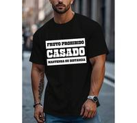 Shein Divertida camiseta para hombre con un dicho en español: estampado "No Te Metas con Mi Gato" y "Fruto Prohibido Casado", blanco y negro, manga corta, c