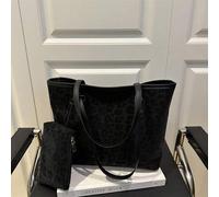 Shein Dos piezas Nuevo Bolso de mano de gran capacidad con estampado de leopardo de gamuza con asas duales, ideal para ir al trabajo o al campus. Este espac