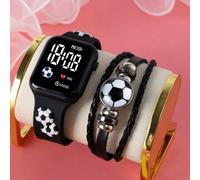 Shein Dos relojes infantiles con decoraciones de fútbol, con un diseño cuadrado LED digital moderno y clásico. Son adecuados para que los niños los usen dur