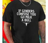 Shein DTF Camiseta Hombre IF GENDERS CONFUSE YOU GO MILK A BULL Algodón Premium Estilo Urbano Moda Casual Regalo Original Oferta Especial Ropa Divertida Ex