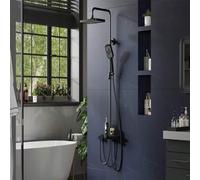 Shein Ducha de lluvia, sin grifería, con repisa, sistema de ducha con rociador de acero inoxidable, columna de ducha orientable, rociador cuadrado, 25 x 25