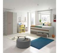 Shein duehome - Mesa de escritorio Dax de diseño moderno y funcional, Escritorio Compacto para Oficina y Estudio con Estante Superior y Refuerzo Trasero, Me