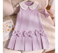 Shein Dulce vestido sin mangas plisado con divertidos detalles de lazos, que irradia un estilo de princesa alegre. El vestido presenta un delicado patrón de