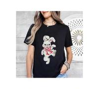 Shein Easter-Themed Fun Rabbit Print T-Shirt, Casual Short-Sleeve Round Neck Top, Suitable for Spring And Summer, Women'S Clothing. Tee For Adult, Men, Wome