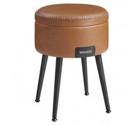 Shein EKHO Colección - Puff Almacenaje, Taburete de Tocador, Piel Sintética con Costura, Moderno Siglo Mediado, Asiento Redondo Almacenaje con Patas de Acer