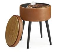 Shein EKHO Colección - Puff Almacenaje, Taburete de Tocador, Piel Sintética con Costura, Moderno Siglo Mediado, Asiento Redondo Almacenaje con Patas de Acer