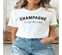 Shein El champán es mi terapia Camiseta - Diseño de cita minimalista para amantes del vino - Ropa de estar casual para mujeres - Fin de temporada, para ella