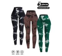 Shein El conjunto de 3 piezas LUMA de pantalones de yoga de cintura alta y alta elasticidad para mujeres presenta leggings cortos tejidos sin costuras con e
