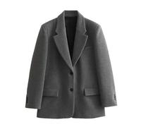 Shein Elegante blazer de corte recto y sobredimensionado de mezcla de lana gris, adecuado para el transporte, la primavera y el otoño