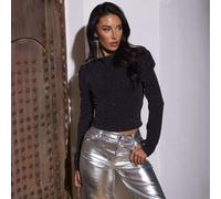 Shein Elegante blusa negra con hombros acolchados y destellos brillantes para ocasiones especiales como cenas, teatro, restaurante u otras salidas nocturnas